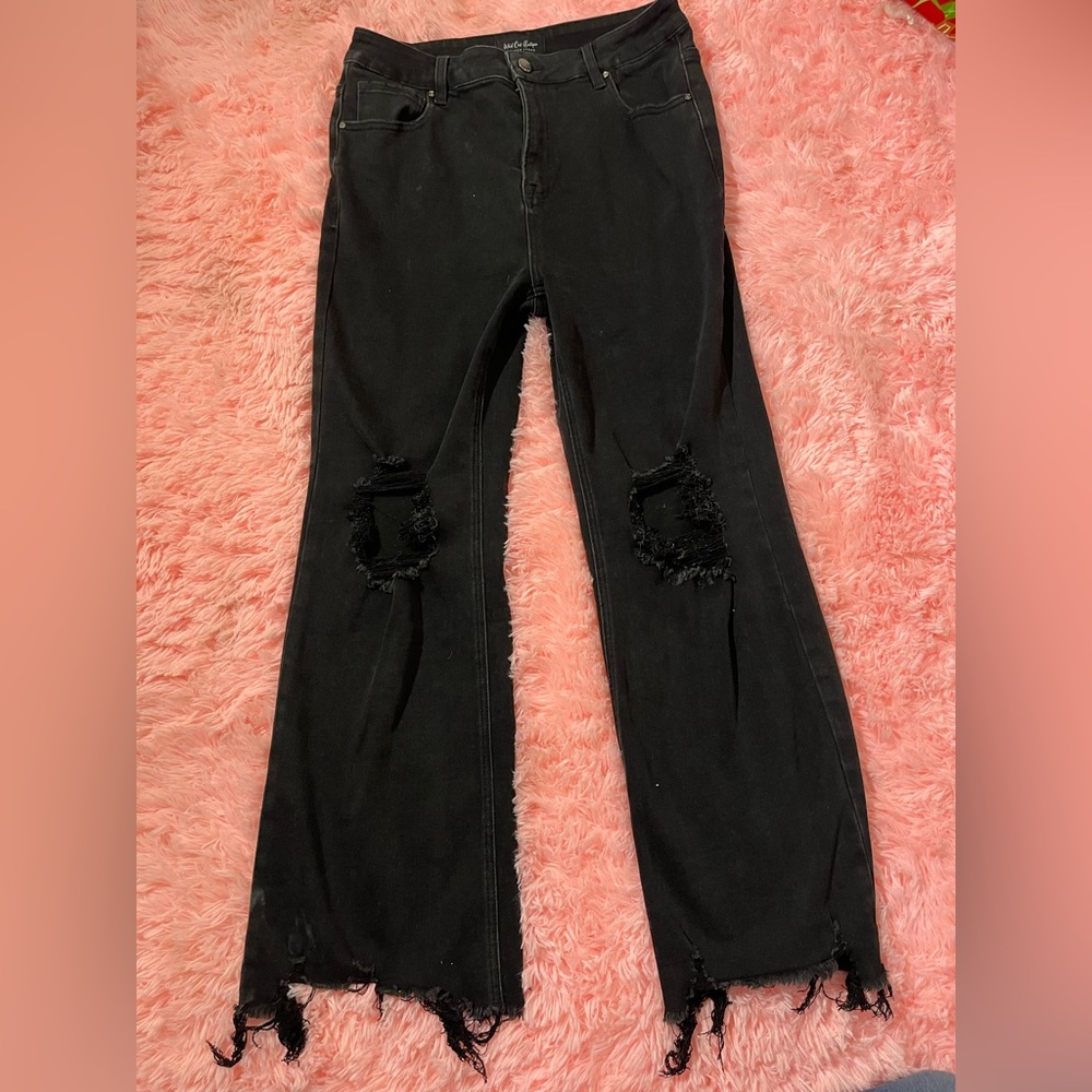 Black Distressed Flare Jeans - Women